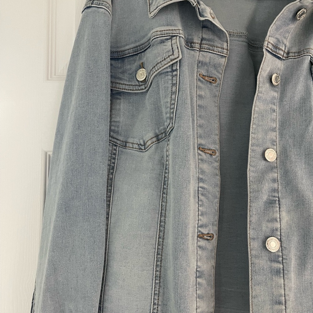 Fashion to Figure Light Blue Fringe Denim Trucker Jacket - Picture 7 of 8